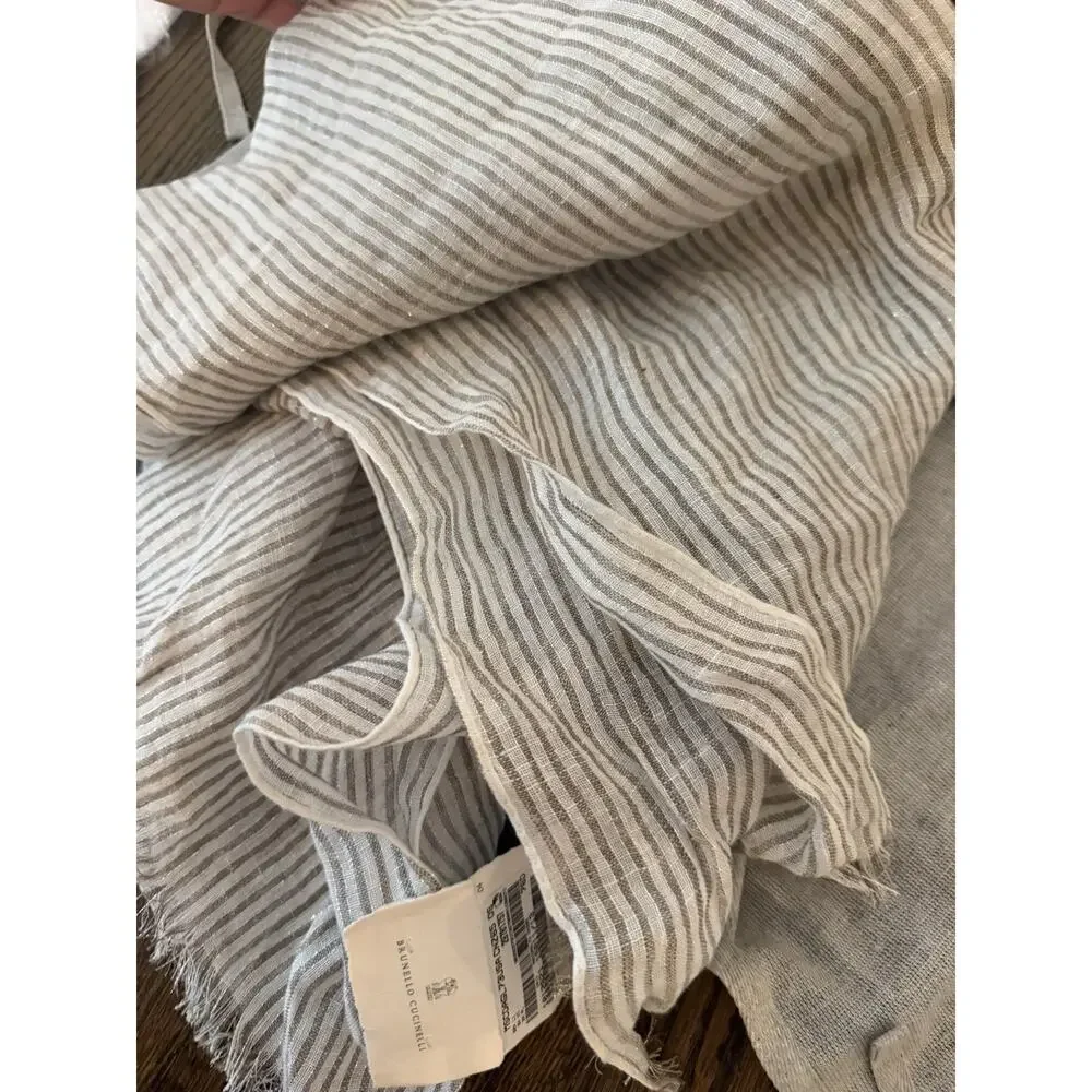 Brunello Cuchinelli Linen Striped Scarf With Fringe NWT $1650